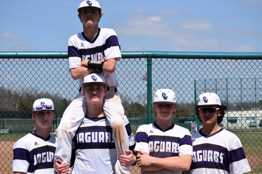 Sophomores Jacob Turner, Noah Hargraves, Tanner Perry, Jack Standley and Jericho Badwan pose for a picture.