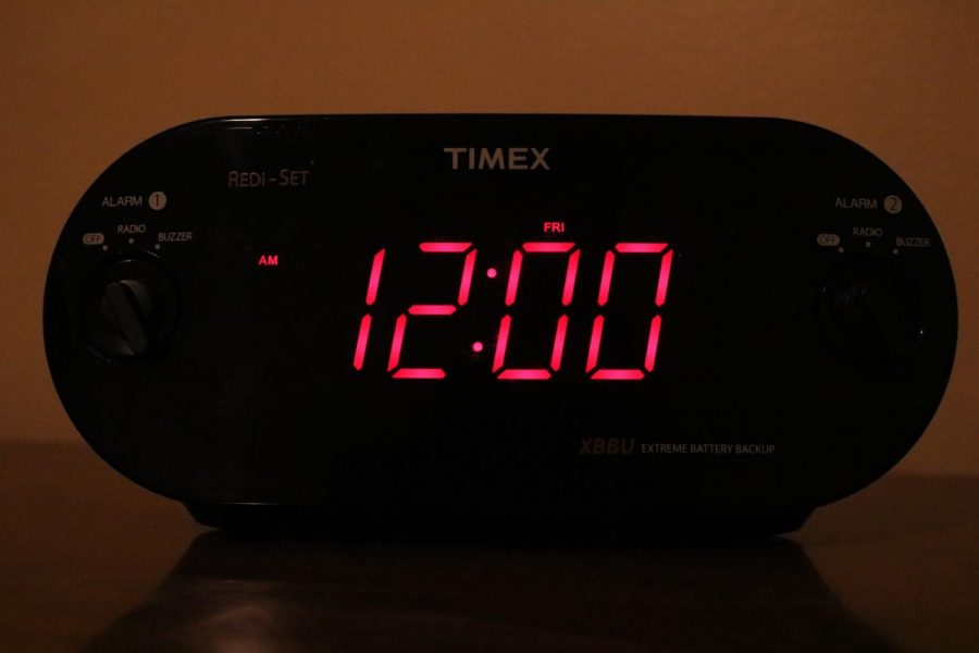 An alarm clock that displays the bedtime of most students.  