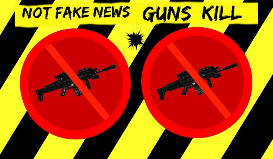 The graphic includes the popular term fake news and relates it to gun violence.