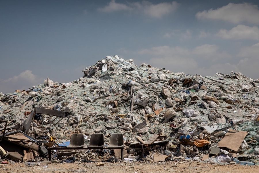 Glass and debris from the Beirut port and surrounding neighborhoods is seen at a dump site in the Karantina neighborhood.