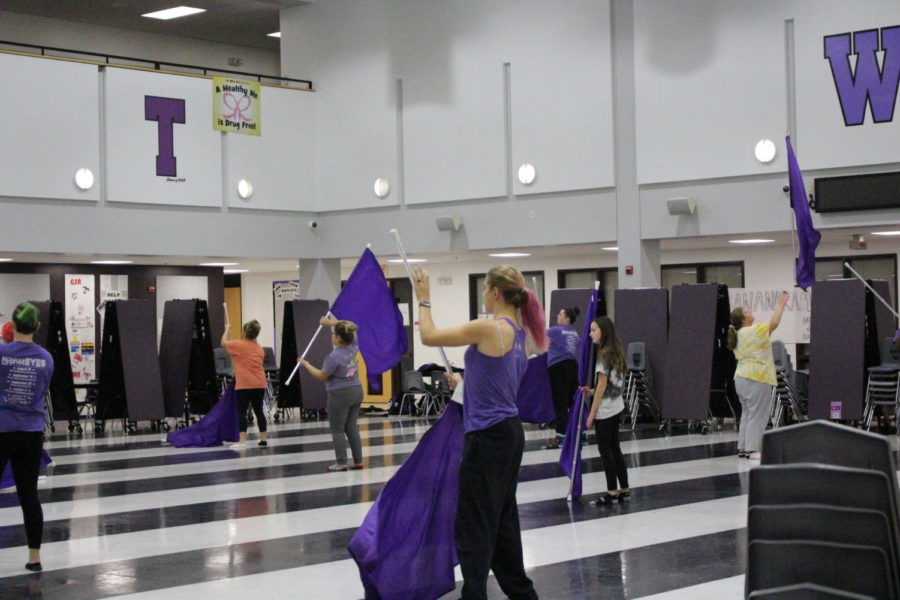 Sophomore+Abby+Wilcox+practices+spinning+a+flag+before+auditions.