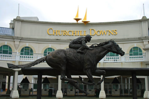 The Barbaro Memorial Statue, as it sits in front of Churchill Downs and the Kentucky Derby Museum in Louisville, Kentucky.