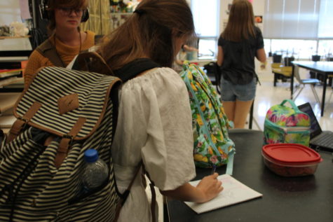 Signing up
Placing the pen on the pad of letter paper, senior Natalie Hendren signs up for her last, first show of high school. Signing up is one of the first steps to audition. 

“I feel motivated and antsy because I want to know what [role] I’m gonna get,” Hendren said.