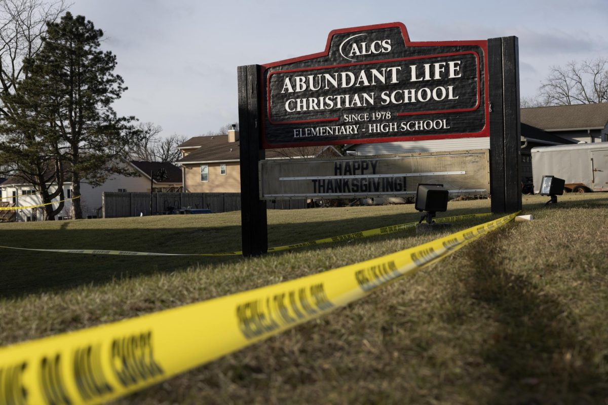 Crime Scene tape blocking off Abundant Life Christian School in Madison, Wisconsin on Dec. 17, 2024 after the shooting