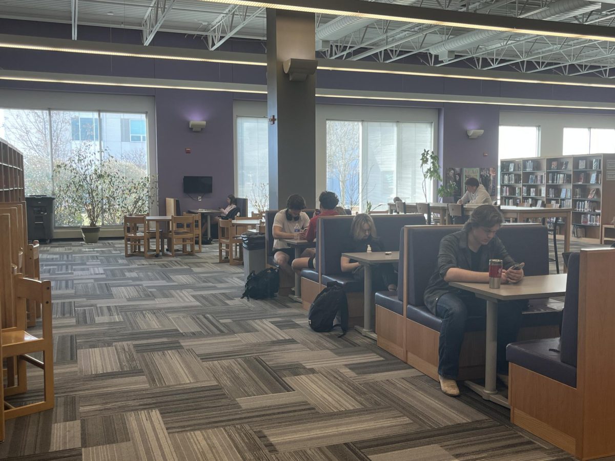 Students working in the school library